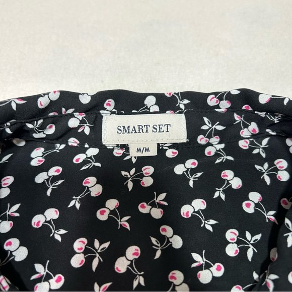 SMART SET Womens Cherry Print Button Down Long Sleeve Blouse Back Slit Size M - Picture 4 of 11